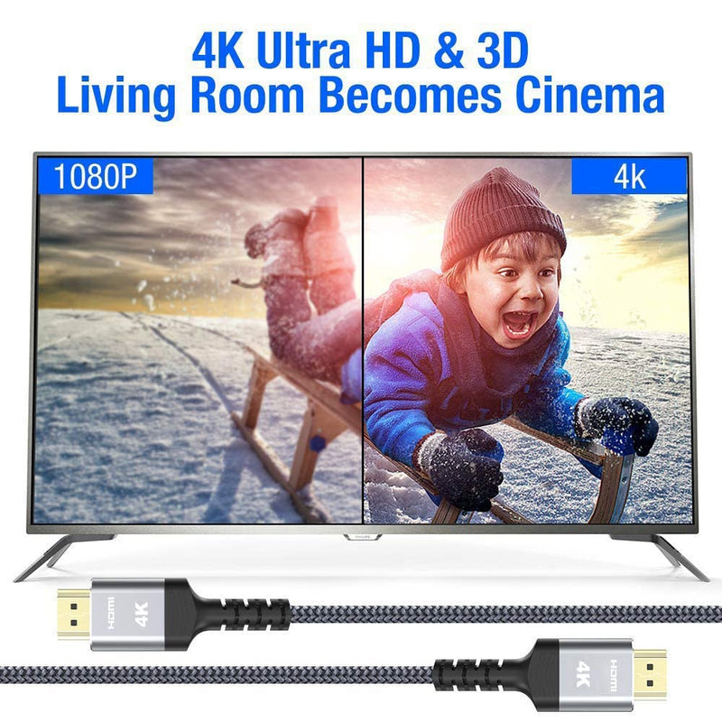 4K High Speed HDMI Cable 1M/3.3FT,Highwings 4K@60Hz 18Gbps HDMI Braided HDMI Cord 30AWG 4K@60Hz Compatible 4K HDR,HDCP 2.2,Video 4K UHD 2160p,HD 1080p,3D PS 3 4 PC Blu-ray ect 3.3 feet Grey