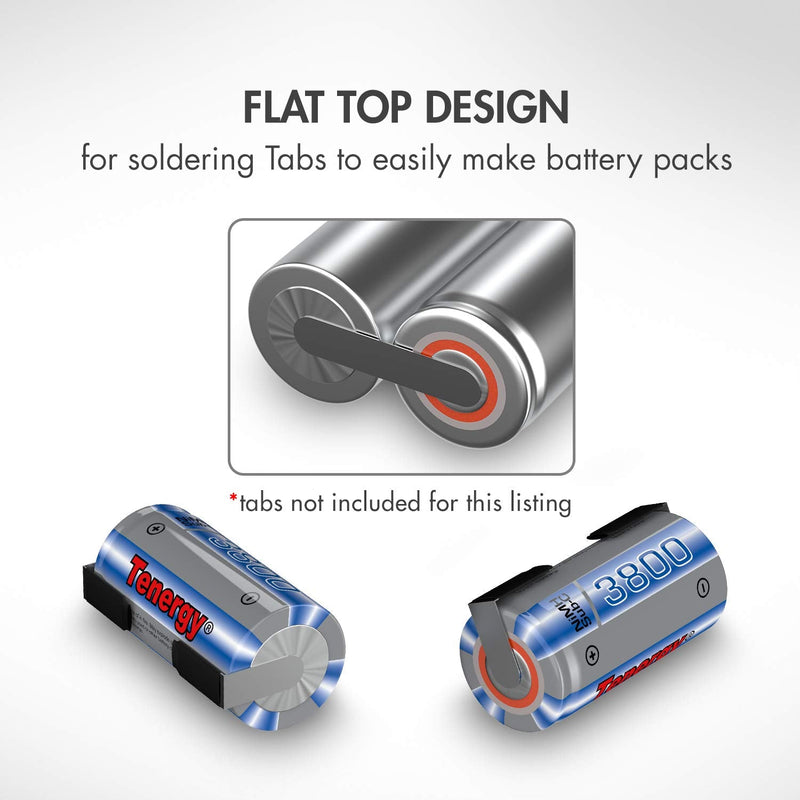 Tenergy NiMH SubC 1.2V 3800mAh Rechargeable Batteries, for Power Tools, 10 Pack