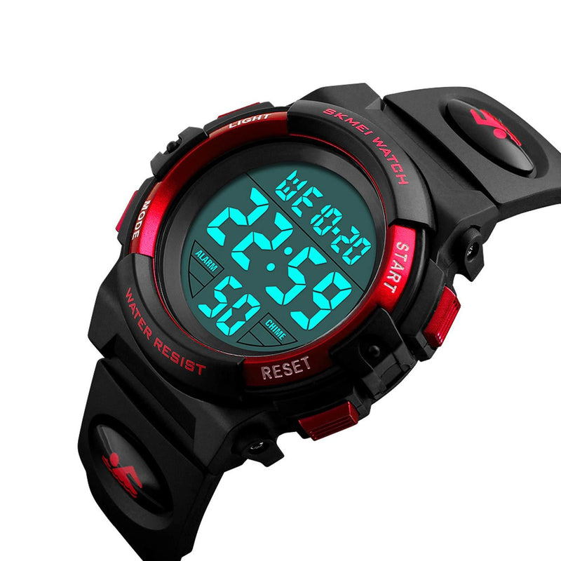 Kids Digital Watch Outdoor Sports 50M Waterproof Electronic Watches Alarm Clock 12/24 H Stopwatch Calendar Boy Girl Wristwatch Black Red