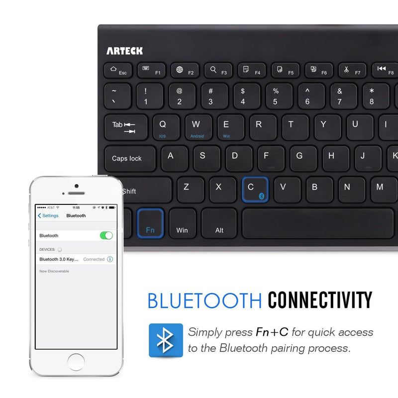 Bluetooth Keyboard, Arteck Stainless Steel Universal Portable Wireless Bluetooth Keyboard for iOS iPad 10.2-inch, Air, Pro, Mini, Android, Windows Tablets PC Smartphone Built in Rechargeable Battery