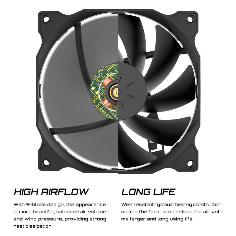 uphere 3-Pack Long Life Computer Case Fan 120mm Cooling Case Fan for Computer Cases Cooling,12BK3-3 3PIN Black 3-Pack 12BK3
