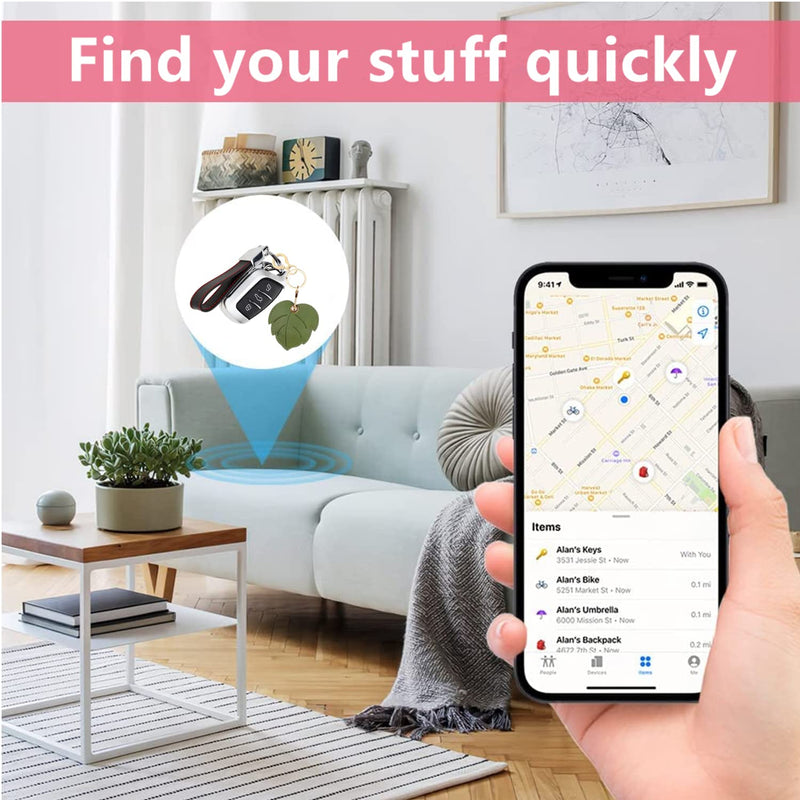 Leather Keychain Holder Case Compatible with Apple AirTag, Cute Protective Air Tag Cover with Keychain Ring, Anti-Scratch Finder GPS Tracker Case for Wallet Keys(Leaf) Leaf