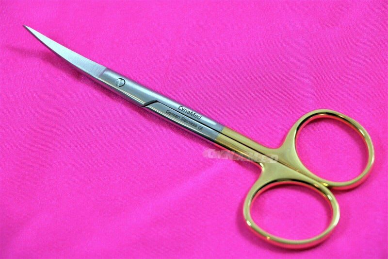Premium German Iris Supercut Micro Dissecting Scissors Curved 4.5" with Tungsten Carbide Inserts Gold Handle (Curved Blades) CURVED BLADES