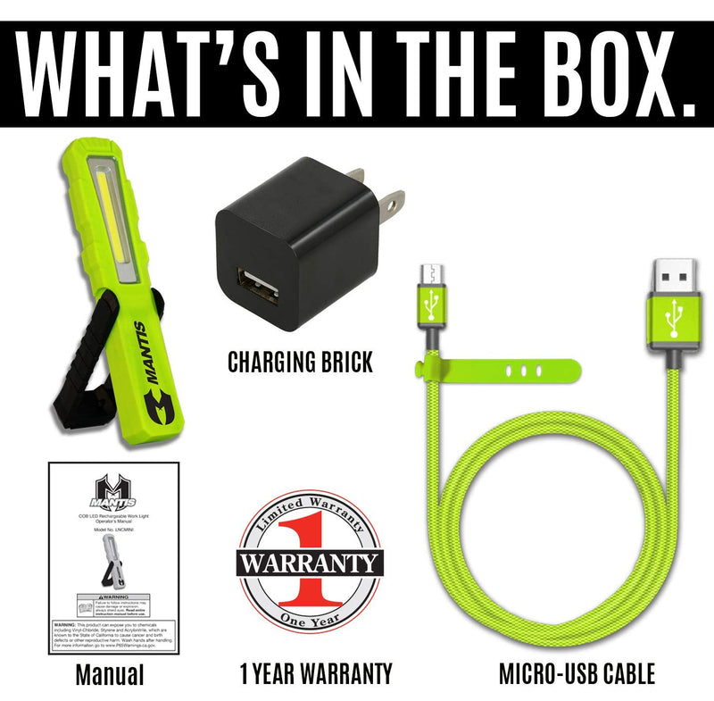 Clore Automotive Light-N-Carry LNCMINI"MANTIS" Rechargeable COB LED Work Light for Mechanics, HVAC Technicians, Plumbers, Contractors
