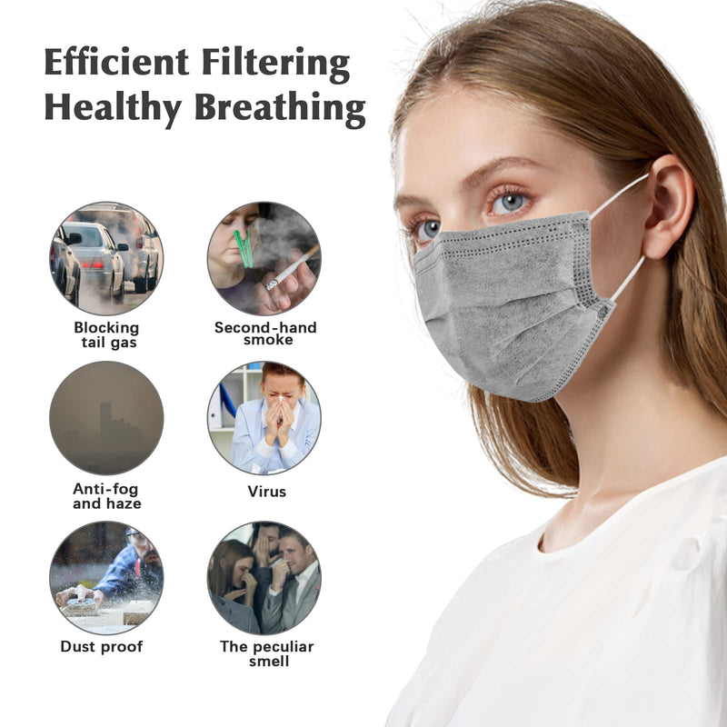 Wecolor 100 Pcs Disposable 3 Ply Earloop Face Masks, Suitable for Home, School, Office and Outdoors (Gray) 100 Count (Pack of 1) Grey