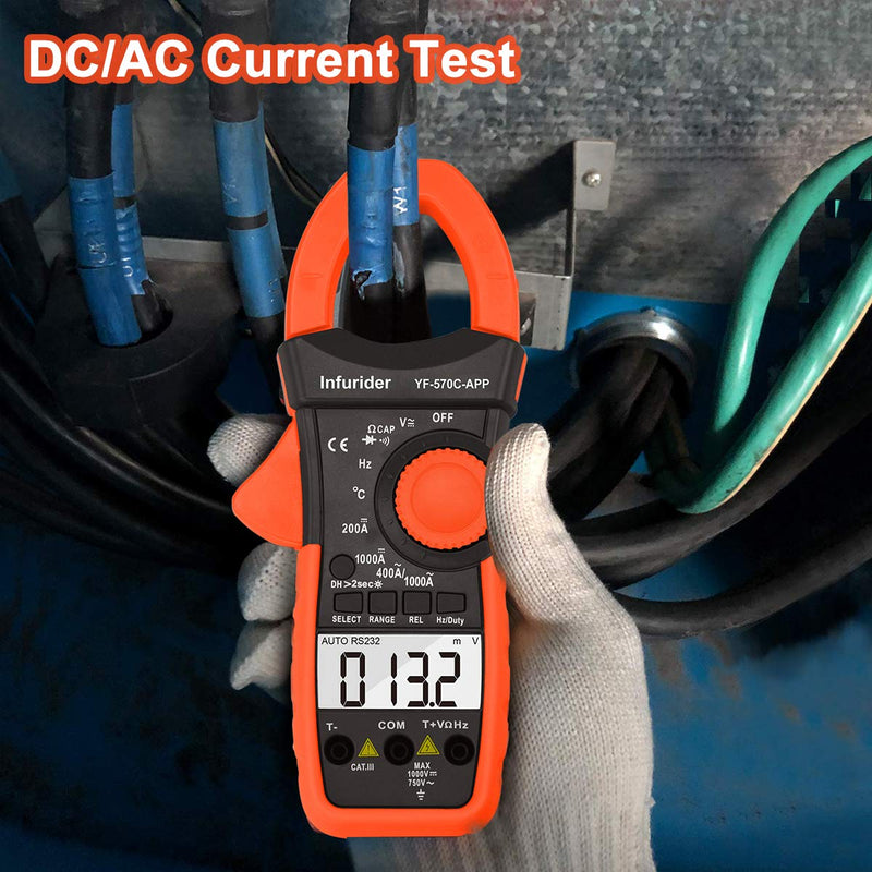 Digital Clamp Meter 570CAPP 4000 Counts Auto-ranging AC DC Volt Current Multimeter for Accurate Measure Voltage,Amp,Resistance,Capacitance,Temperature,Continuity with APP via Bluetooth 1.YF-570C-APP AC DC Current Clamp with BT