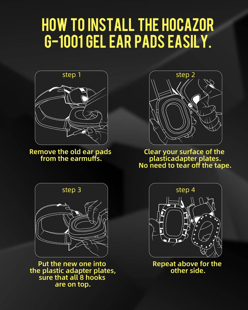 Hocazor G-1001 Replacement Gel Ear Pads Compatible with Awesafe, Howard Leight Earmuffs, Gucho Ear Protection, Zohan EM054 Hearing Protector Silicone Ear Cushions Hygiene Kit Compatible With Awesafe & Howard Leight