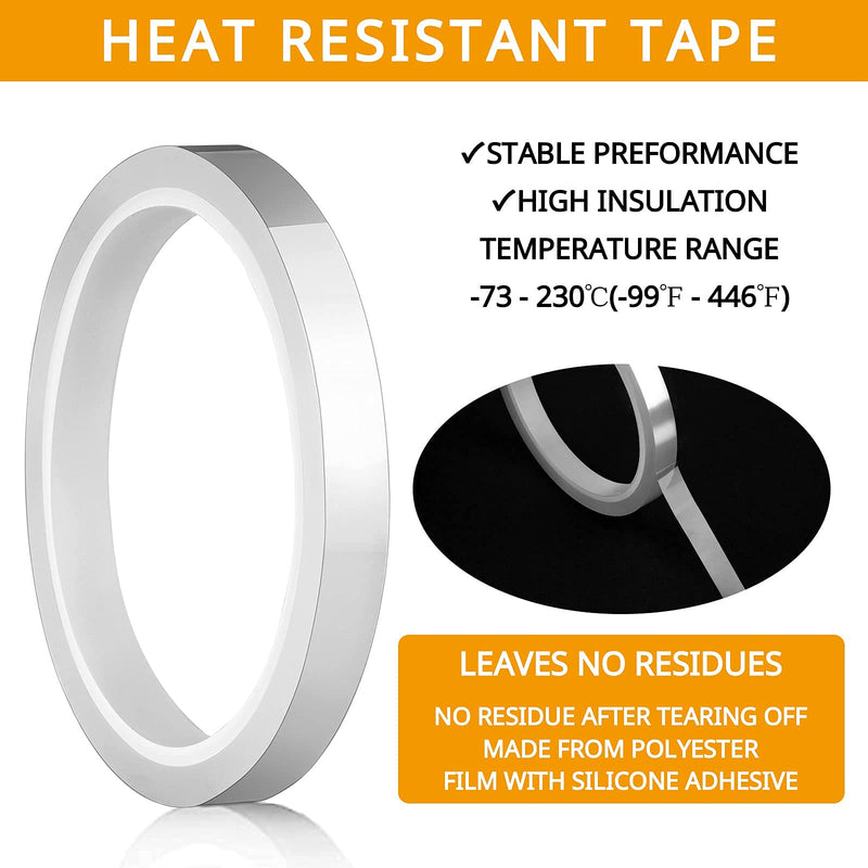 Clear Heat Tape for Sublimation, 6 Rolls 10mm x108ft Leave No Residue High Temperature Heat Resistant Tape Heat Transfer Tape, Easy to Remove Heat Transfer Tape for Heat Sublimation Press and Vinyl