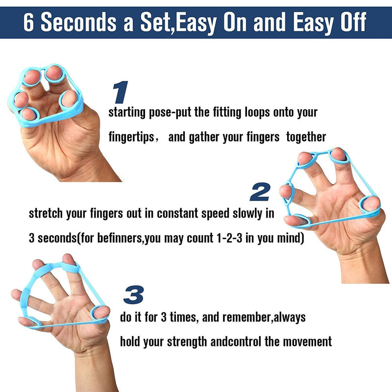 Hand Grip Strengthener, Finger Exerciser, Grip Strength Trainer (6 PCS),New Material,Forearm Grip Workout, Finger Stretcher, Relieve Wrist Pain, Carpal Tunnel (Large)