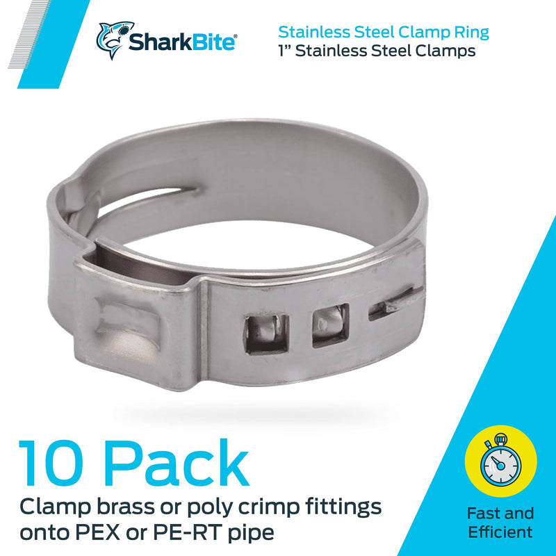 SharkBite PEX Clamp Ring 1 inch, Stainless Steel, Pack of 10, UC956A, 1", 10 Pack