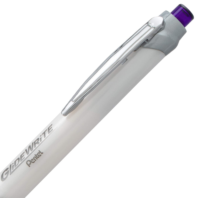 Pentel Glidewrite Signature Ballpoint Pen Pearl White Barrel, (1.0mm) Medium Line, Violet Ink, 12 Pens (BX930W-V)