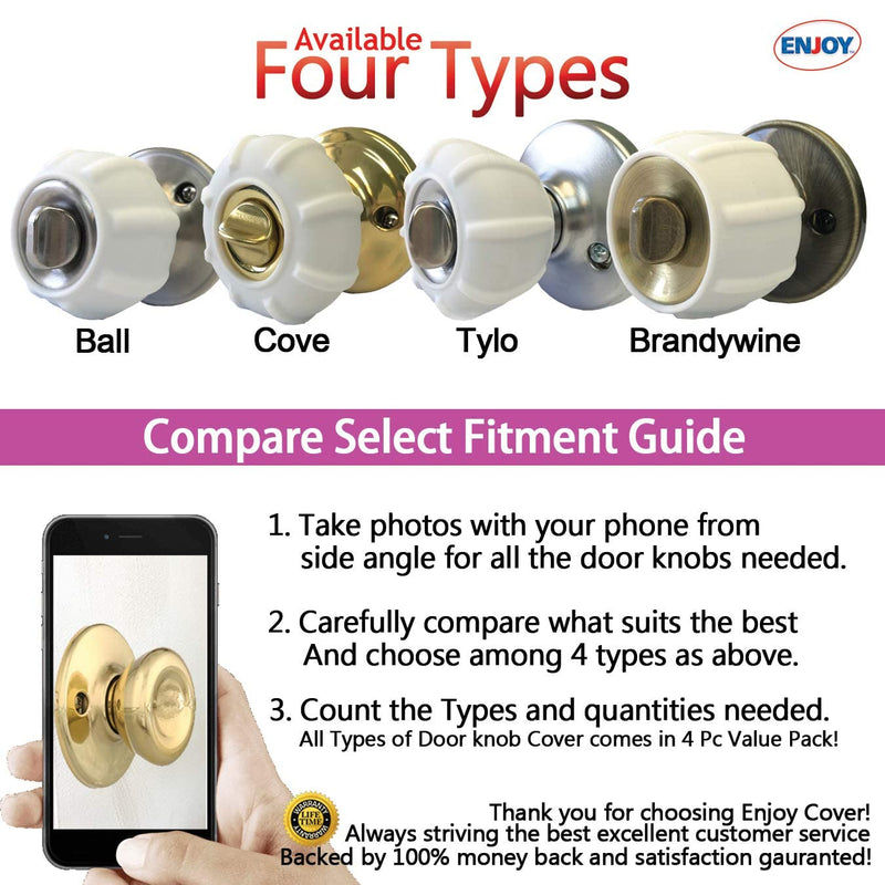 New Enjoy Cover - Door Knob Cover Grips Non Slip Arthritis & Senior Living Aids Grippy Easy Open Decorative. Simple Functional Effective Solution- 4 Pack (White, Cove)