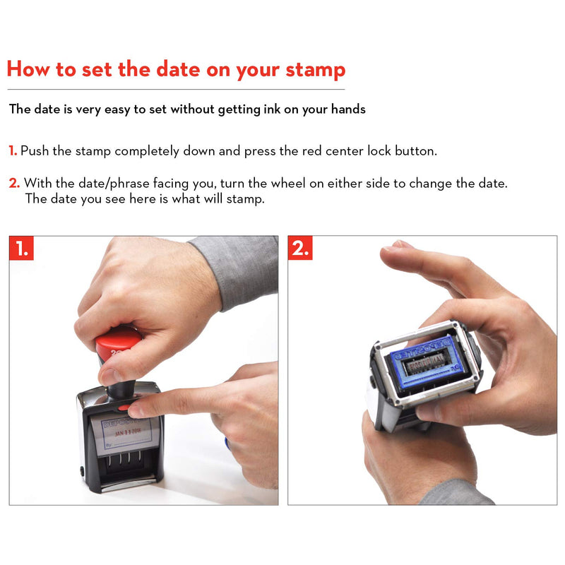 Heavy Duty Date Stamp with"DEPOSITED" Self Inking Stamp - 2 Color Blue/Red Ink