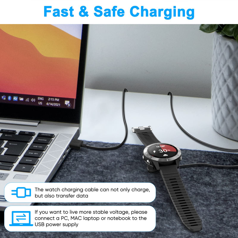 2 Pack Charging Cable Charger for Garmin Watch Fenix 7 7S 7X 6 6S 6X 5 5S, Forerunner 245 945, Instinct 2 2S, Vivoactive 4 4S 3, Vivosmart 5, 3.3FT/1m Upgraded Lay-Flat Charging Cord for Garmin Watch