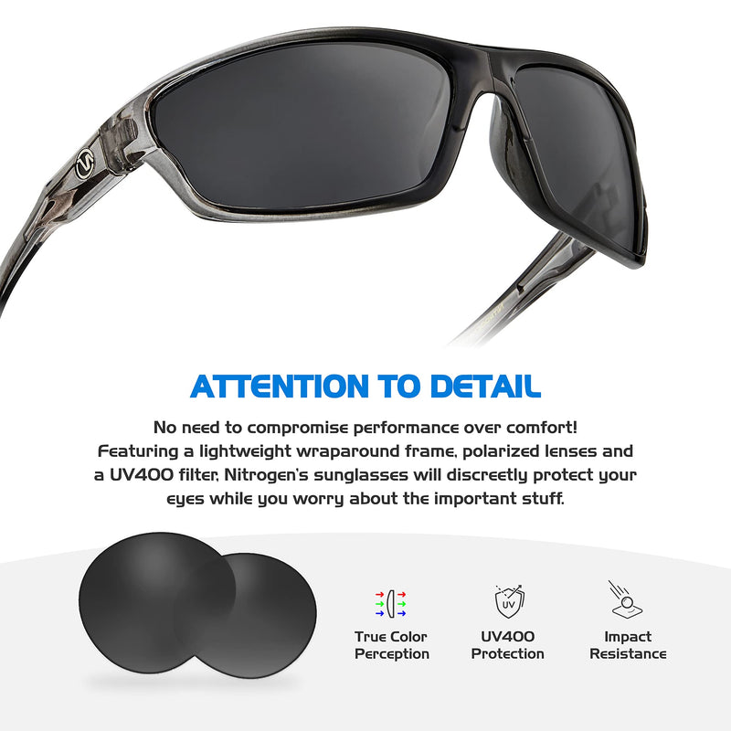 Polarized Wrap Around Sport Sunglasses for Men Women UV400 Sports Sun Glasses Crystal Gray | Smoke