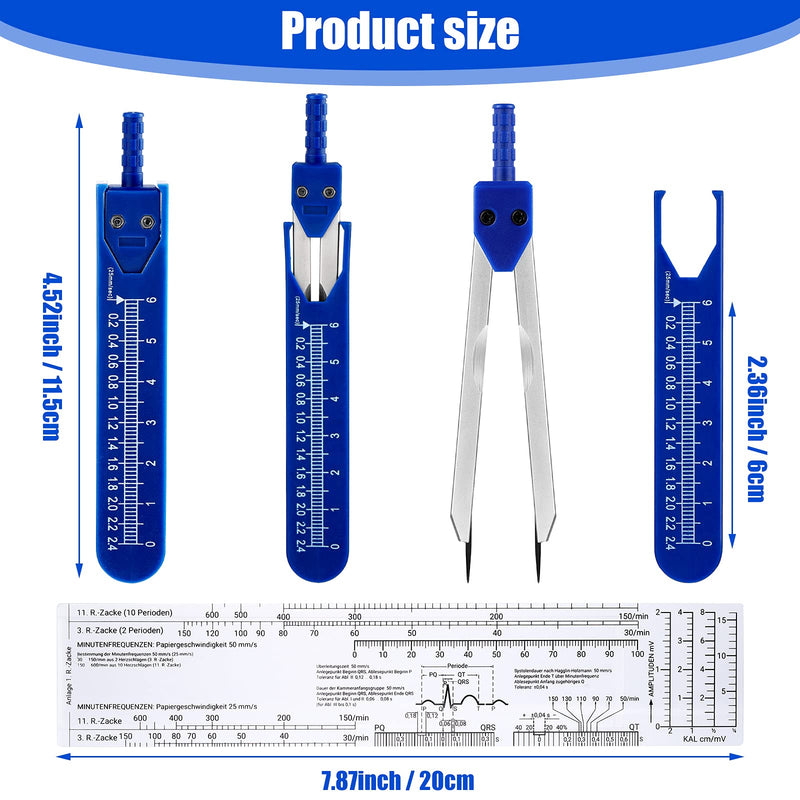 2 Sets EKG Calipers and EKG Ruler Combination Set ECG Calipers Drafting Electrocardiogram Divider ECG Calipers Measuring Tool for Nursing (Black and Blue) Black and Blue