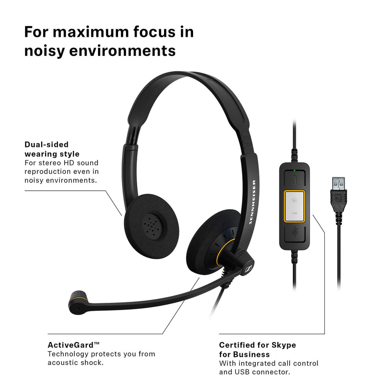 Sennheiser Consumer Audio SC 60 USB ML (504547) - Double-Sided Business Headset | For Skype for Business | with HD Sound, Noise-Cancelling Microphone, & USB Connector (Black)