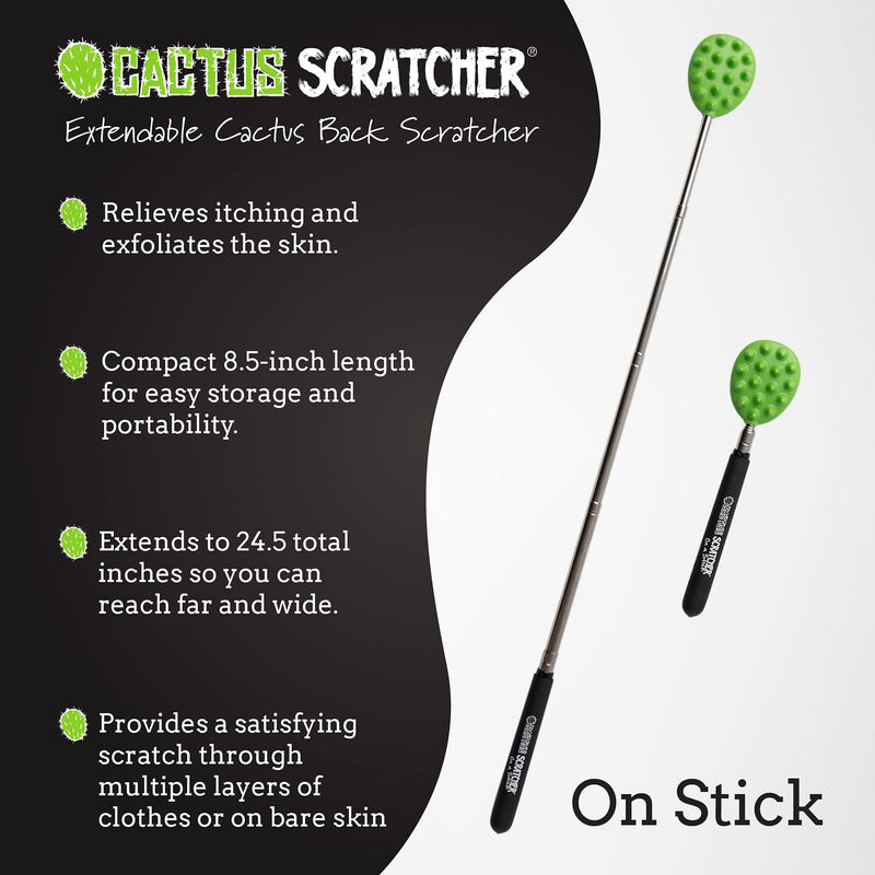 Extendable Cactus Back Scratcher 2-Sided, Super Satisfying Scratch, Tough ABS Plastic Head, Relieves Itching on Back, Head, Beard, Belly, Body, 8.5” to 24.5” (Bright Green) Light Green