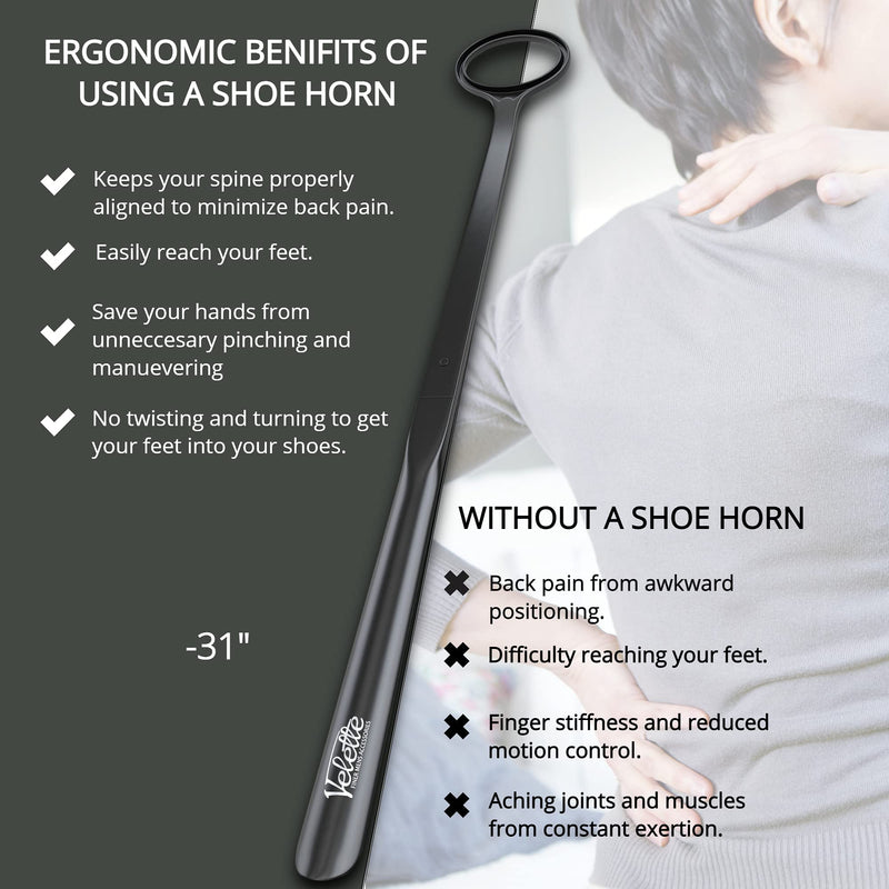 Velette Plastic Shoe Horn - Long Handle Shoe Horns for Seniors, Men, Women and Kids - 30 Inch Shoehorn Helper for Boots, Dress Shoes and Sneakers