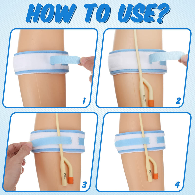 4 Pcs Catheter Holder Urine Drainage Bag Leg Band Band Straps Anti Slip Urinary Catheter Bag Leg Holder Elastic Foley Catheter Stabilization Device for Men Women, 2 x 23.6 Inch, White and Blue