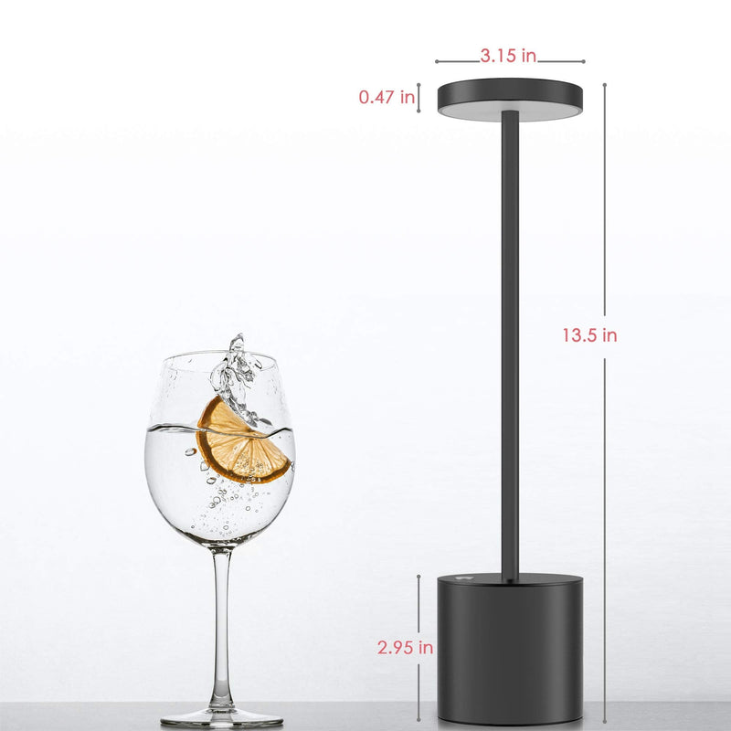 Cordless Table Lamp, LED Metal USB Rechargeable 6000mAh 2-Levels Brightness Night Light Desk Lamp Reading Lamp for Restaurant/Bedroom/Dormitory Black