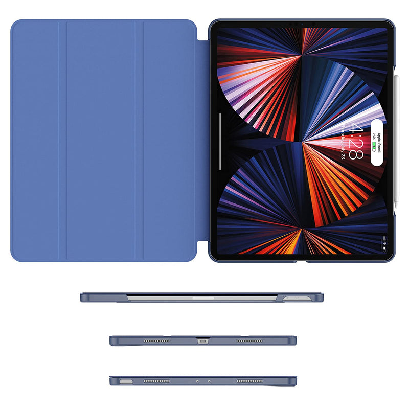 Soke New iPad Pro 12.9 Case 2021(5th Generation) - [Slim Trifold Stand + 2nd Gen Apple Pencil Charging + Smart Auto Wake/Sleep],Premium Protective Hard PC Back Cover for iPad Pro 12.9 inch(Navy) Navy