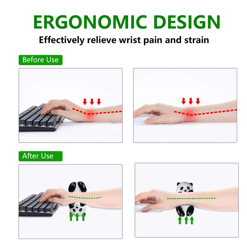 Slow Rebound Ergonomic Wrist Rest Pad, RELIGES Panda Shape Memory Foam Wrist Support Pillow(2Pack) Wrist Pain Relief Mousepad for Office Home Laptop Computer Mac User (Panda)