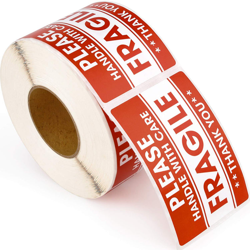 Methdic 2"x 3" Strong Adhesive Fragile Stickers 1 Roll 500 (Handle with Care,Do Not Drop,Thank You) Labels for Shipping and Moving 2x3 1-Roll