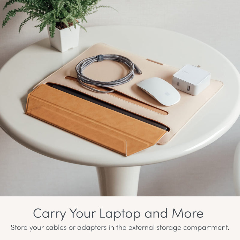 Moshi Muse Laptop Sleeve with Folding Stand for 13" MacBook/Laptop, Ergonomic 15-Degree Convertible Stand, Vegan Leather, Zipper-Less Magnetic Design, Microfiber Inner Lining, Caramel Brown