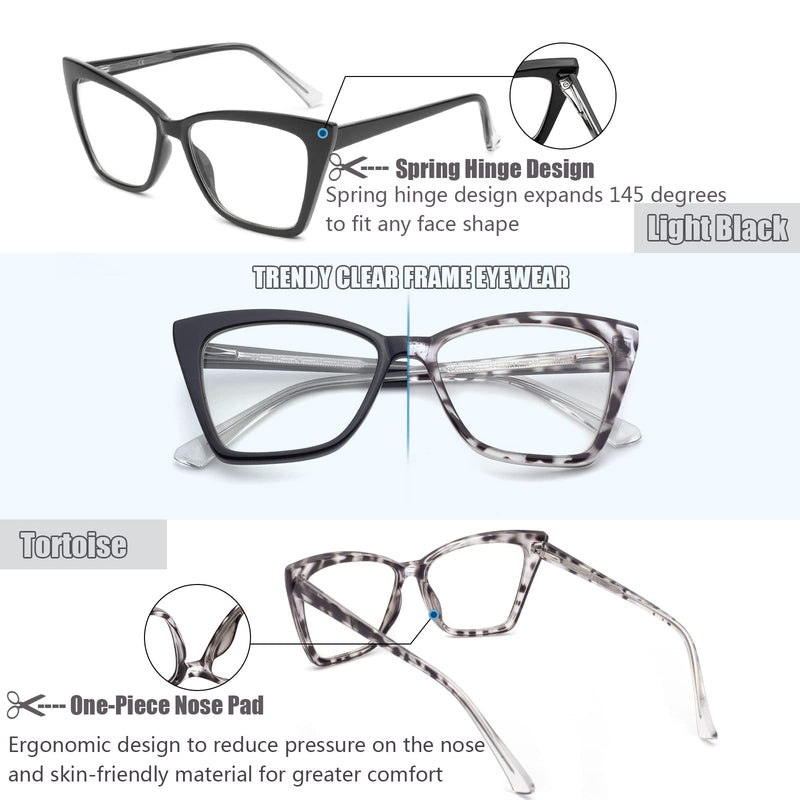 ESAVIA Trendy Oversized Blue Light Blocking Reading Glasses Women Cat Eye Square Computer Readers 1.0 1.5 1.75 2.0 2.5 3.0 Black + Tortoise 3.0 x