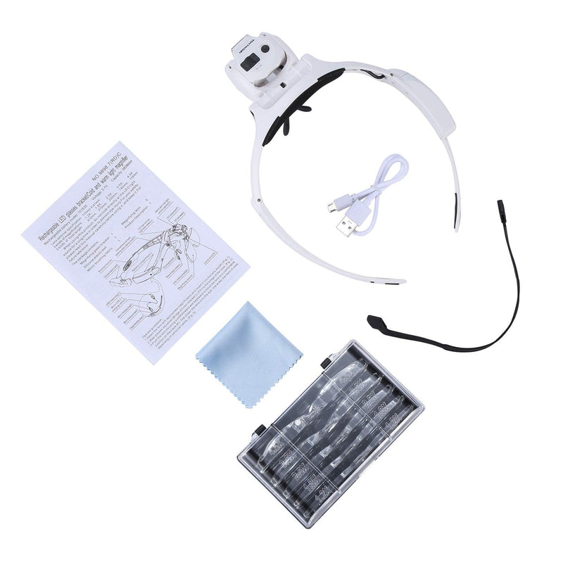 YOCTOSUN Head Magnifier with 5 LED Lights, Rechargeable Hands Free Headband Magnifying Glass with 5 Interchangeable Lenses, Great Magnifying Glasses for Jewelry, Arts and Crafts, Hobby