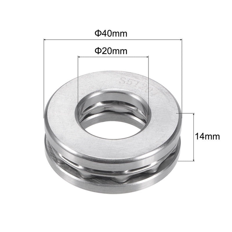 uxcell S51204 Thrust Ball Bearing 20mm Bore 40mm OD 14mm Thick Stainless Steel with Washers 20x40x14mm