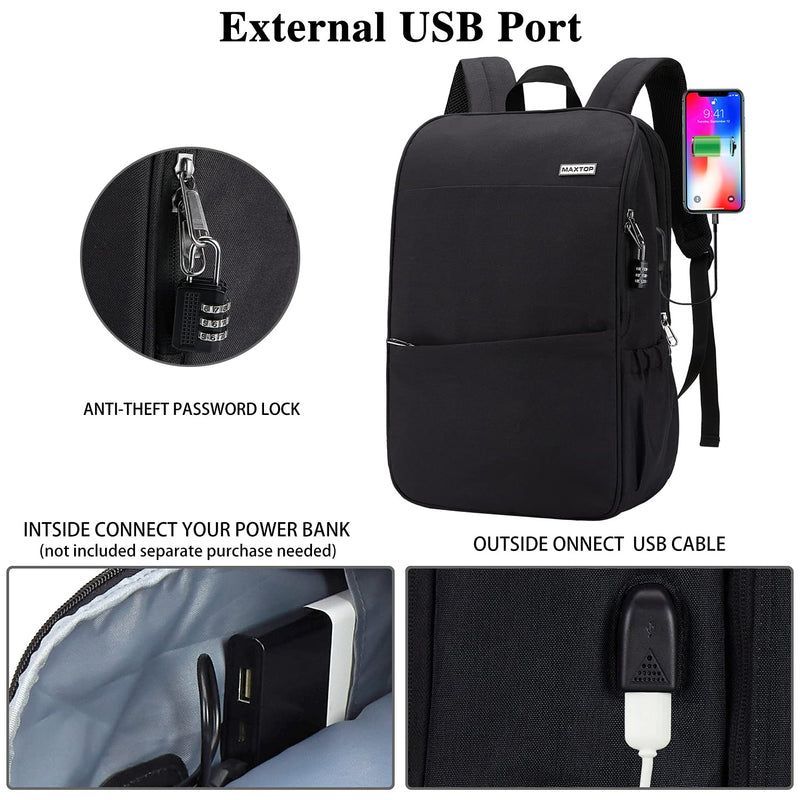 MAXTOP Travel Laptop Backpack with USB Charging Port Anti-Theft[Water Resistant] College School Bookbag Fits 17 Inch Laptop Black（17 Inch）