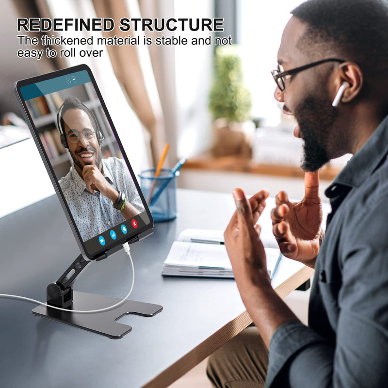 Aluminum Foldable iPad Stand, Metal Tablet Stand, Adjustable Desktop Stand Holder for Writing and Drawing, Compatible with Tablet Such as iPad Pro 9.7, 10.5, 12.9, iPhone. (Grey) Grey