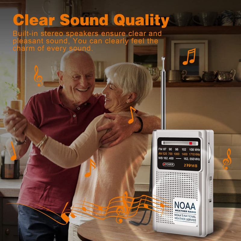 Goodes NOAA Weather Radio - Portable Emergency NOAA/AM/FM Radio, Large Speaker Transistor Radio with Good Reception and Long Battery Life, Small Radio with Headphone Jack, Powered by 2 AA Batteries