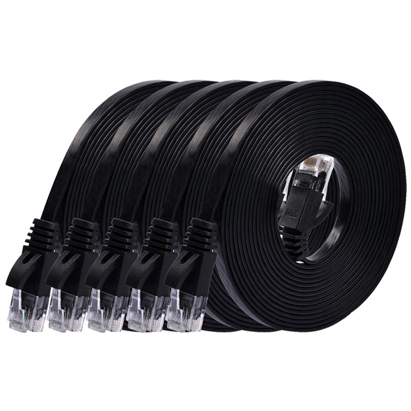 Cat 6 Ethernet Cable 10 ft (5 Pack) (at a Cat5e Price but Higher Bandwidth) Flat Internet Network Cables - Cat6 Ethernet Patch Cable Short - Black Computer Cable with Snagless RJ45 Connectors
