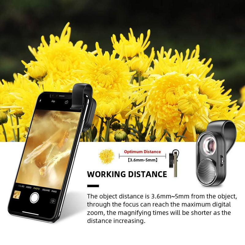 Apexel 100X Phone Microscope Mini Pocket Microscope for iPhone HD Optical Lens/Magnifying LED Light/Universal Clip Design The Best Choice to Enjoy Macrworld for Kids and Adults Black1 100 x