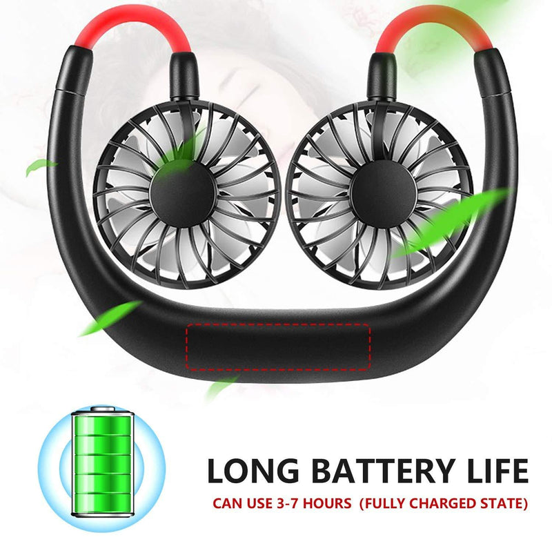 Portable Hanging Neck Sports Fan, Hands Free Personal Wearable Fan-USB Rechargeable Headphone Neckband Fan,3 Speeds,2000mAh,360 Degree Free Rotation Fit for Outdoor Office and Kitchen Black