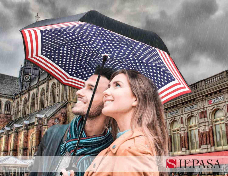 Spar. Saa Double Layer Inverted Umbrella with C-Shaped Handle, Anti-UV Waterproof Windproof Straight Umbrella for Car Rain Outdoor Use American Flag