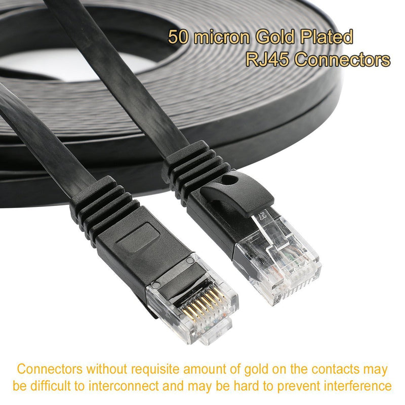 Cat 6 Ethernet Cable 35 ft Black with Cable Clips – Flat Internet Network Cable – Cat 6 Computer LAN Cable - Cat6 Ethernet Patch Cable with Snagless Rj45 Connectors – 35 feet Black 35ft-Black