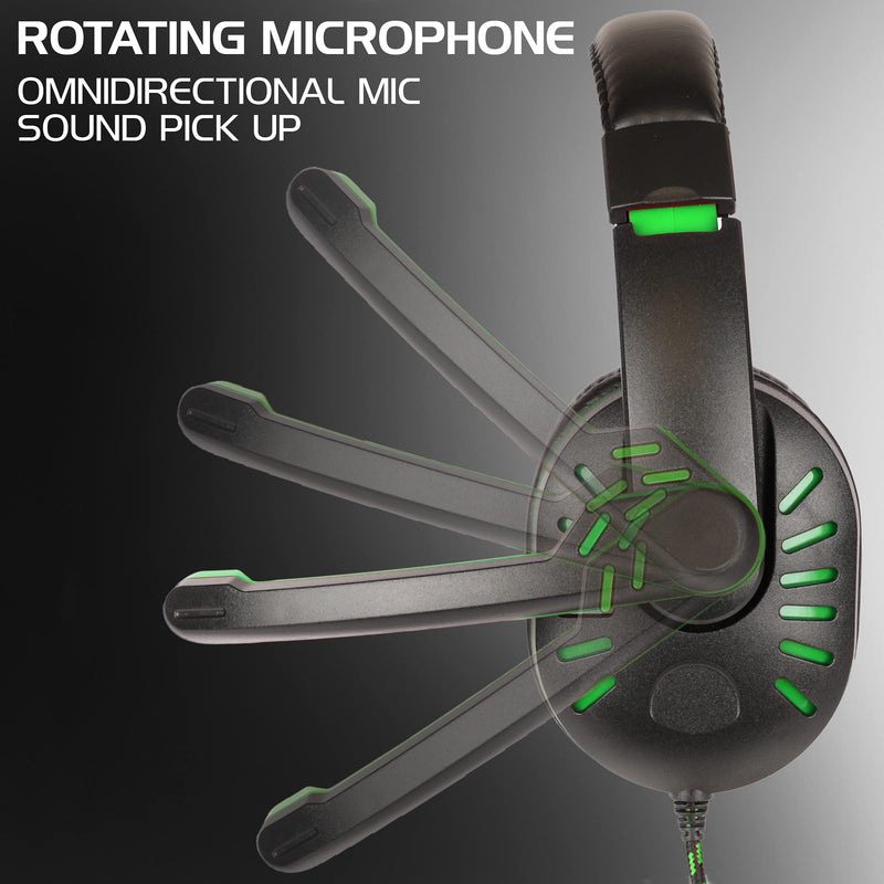 ENHANCE GX-H5 Gaming Headset with Microphone - Gaming Headset for PS4, PS5, Xbox, PC, Switch with Adjustable Headband, Volume Controller, USB Sound-Isolating Earcups, Splitter Cable (Green) Green
