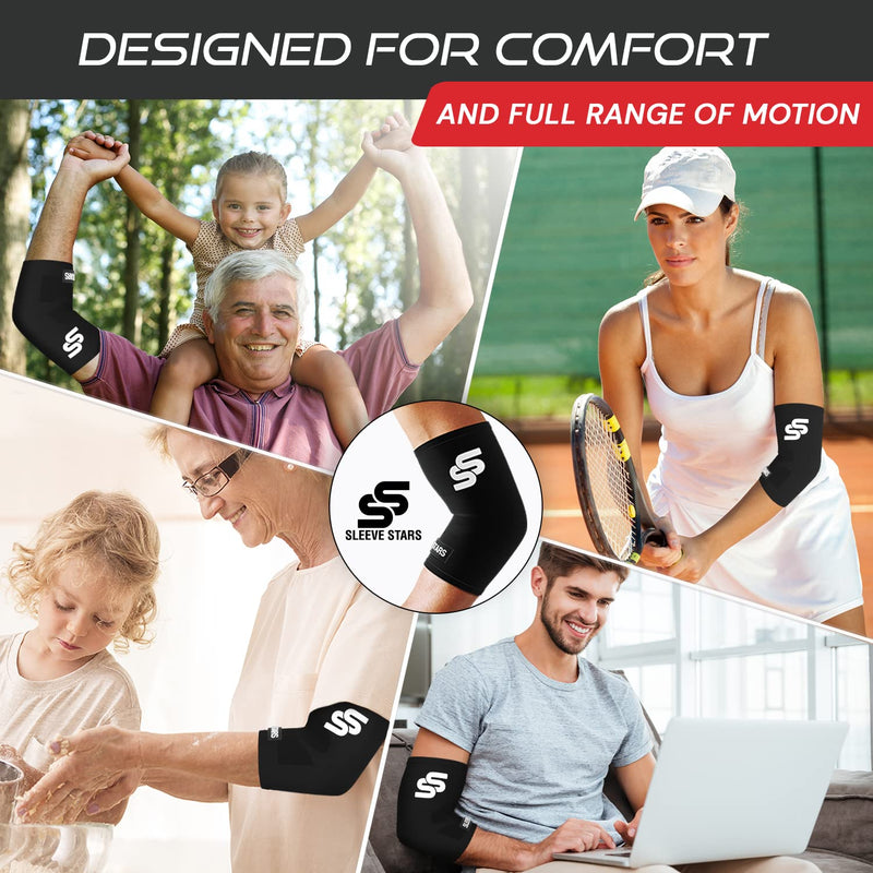 Sleeve Stars Tennis Elbow Sleeve for Women & Men, Elbow Brace for Tendonitis and Elbow Compression Sleeve for Elbow Pain & Arthritis, Arm & Elbow Protector Support Wrap for Golf, Carpal Tunnel (S-XXL) M: 8.5"-10" Black