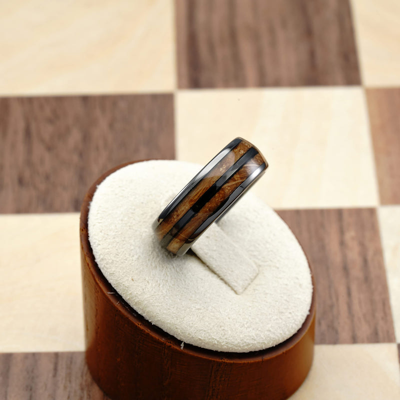 100S JEWELRY Gunmetal Gray Tungsten Rings For Men whiskey barrel Wood grain Inlay wooden Wedding Promise Engagement Band Size 6-16 14.5