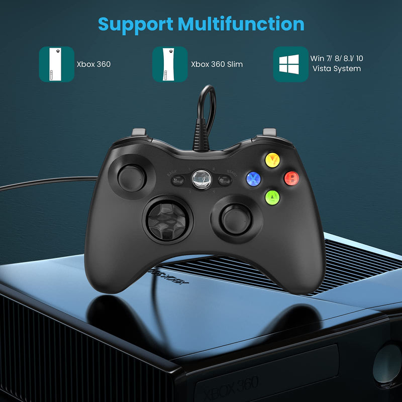 Wired Controller for Xbox 360, YAEYE Game Controller for Xbox 360 with Dual-Vibration Turbo for Microsoft Xbox 360/360 Slim and PC Windows 7,8,10 Black