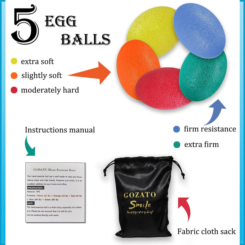 GOZATO Squeeze Ball for Hand Therapy - Squishy Stress, PT, Arthritis Pain Relief Workout, Hand Exercise Ball - Grip Strengthening Physical, Arthritis Pain Relief Workout Set - Finger Wrist Muscles Arthritis Grip Exerciser Strengthening 5pcs