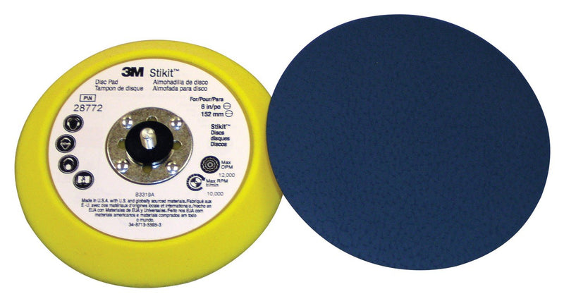 3M Stikit Disc Pad - For Adhesive Backed Discs - Use With Random Orbital Sanders, Rotary Sanders, Angle Grinders - 5" x .5" - 70234 Yellow/Blue
