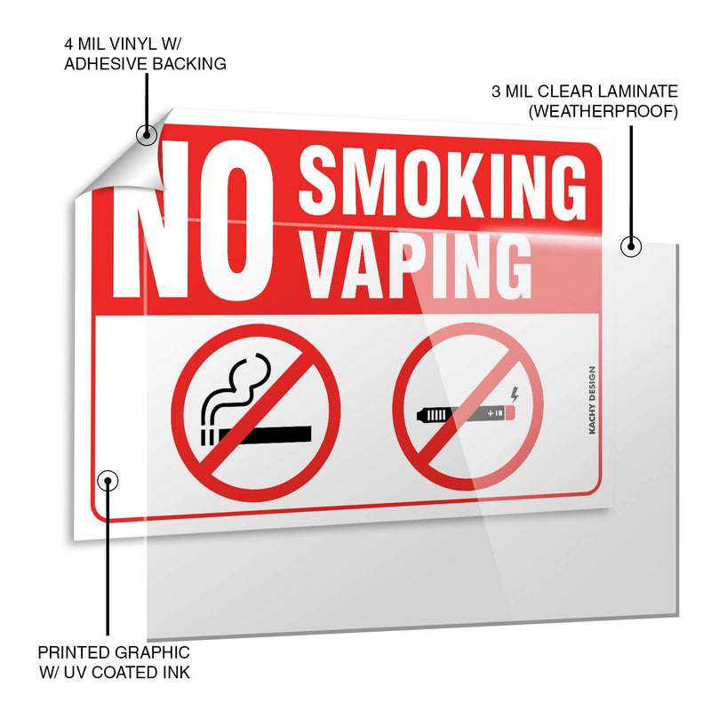 (Set of 2) No Smoking/Vaping Sign - 10" x 7" 4 Mil Vinyl - Laminated for Ultimate Protection & Durability - Self Adhesive Decal - UV Protected & Weatherproof - Heavy Duty