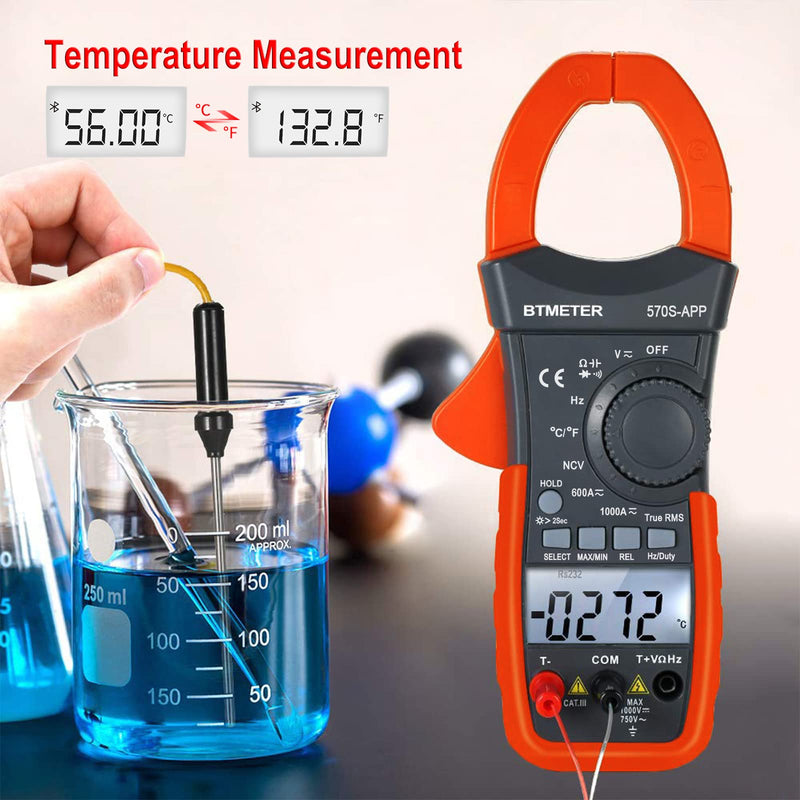BTMETER Digital Clamp Multimeter BT-570S-APP with Bluetooth, 6000 Counts TRMS Clamp-on Ammeter Auto Ranging Voltage Tester Measure AC DC Volt Amp Ohm NCV Temperature Capacitance