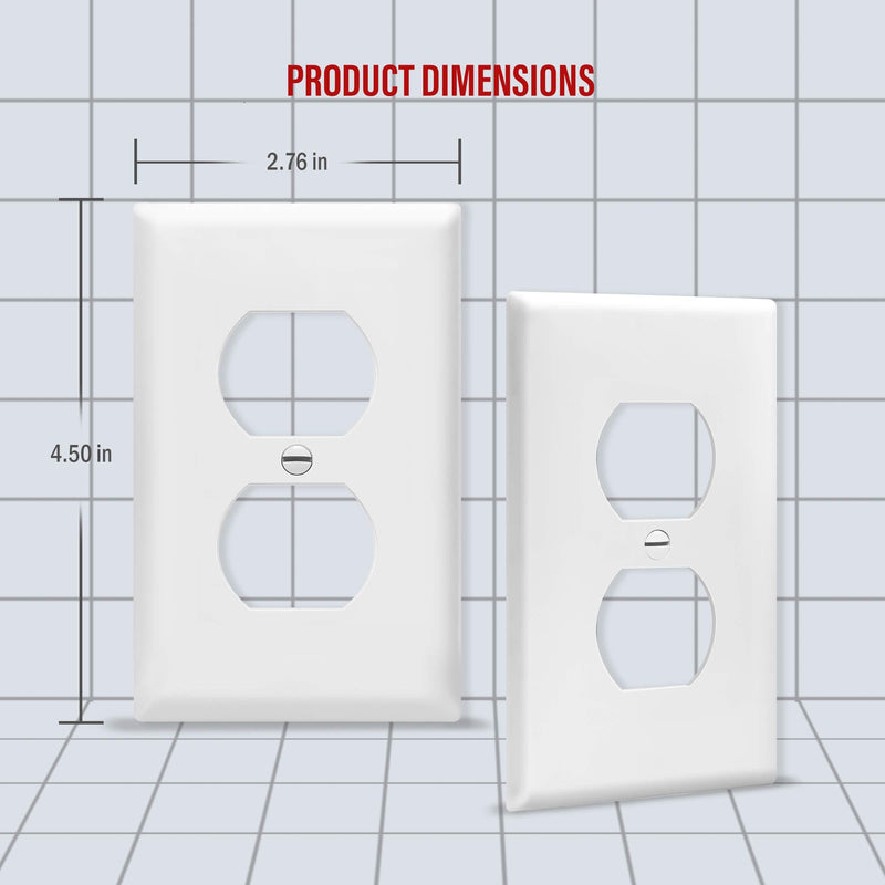 ENERLITES Duplex Wall Plates Kit, Electrical Outlet Covers, Standard Size 1-Gang 4.50" x 2.76", Unbreakable Polycarbonate Thermoplastic, Electric Receptacle Plug Covers, 8821-W-10PCS, White, 10 Pack Screw wall plate