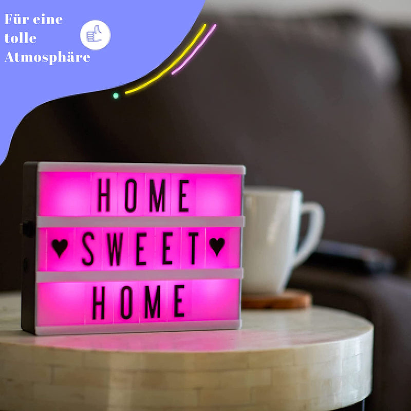 My Cinema Lightbox - RGB Color Changing Cinema Light Box Mini - 100 LED Light Letters and Numbers - Personalized Neon Signs as Novelty Lighting, Your own Light Box Sign, Marquee Light Up Letters Box